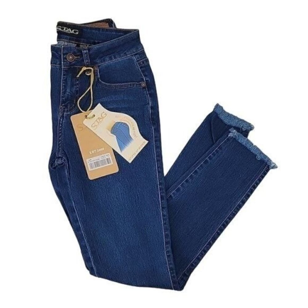 Medium Blue Raw-Hem Skinny Jeans by Stag